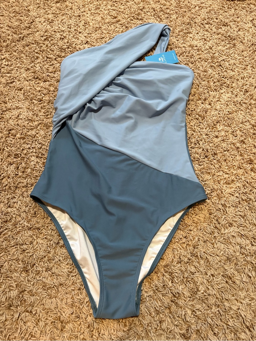 Cupshe Blue Asymmetrical Shirred Tummy Control One Piece Swimsuit Womens M NWT!!